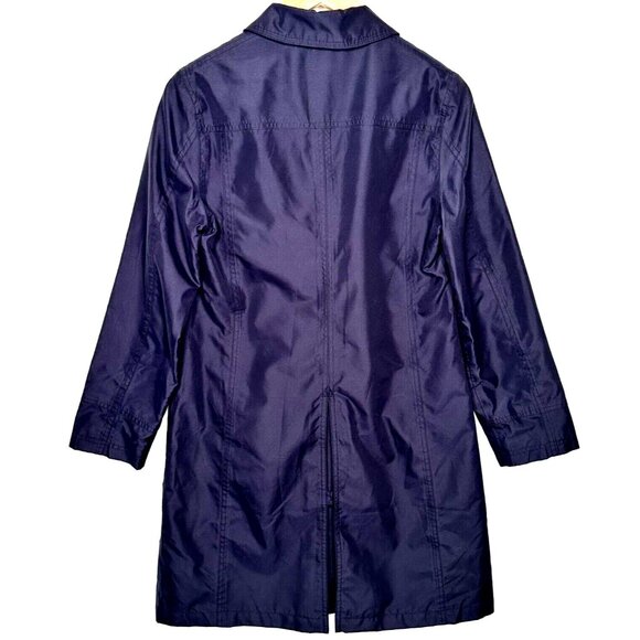 Lands End Womens Trench Coat Mid Length Plaid Lining Navy Blue Size XS 2-4 - Picture 2 of 14